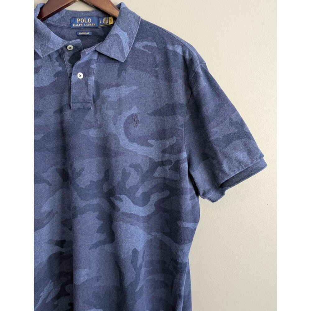 Polo Ralph Lauren Size Large Blue Camo Polo Shirt Mens Short Sleeve Classic Fit - Picture 3 of 4